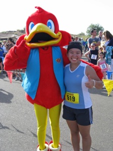 Hanging out with the Red Robin mascot at the Run for the Cheetah
