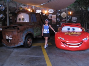 Posing with "Cars" during the Disneyland Half Marathon 2009